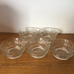 vintage Anchor Hocking rain flower rainflower clear glass bowls set x 5 floral - Picture 1 of 15