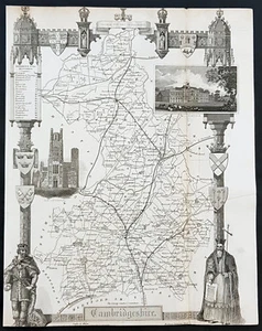 1836 Thomas Moule Antique Map of Cambridge, England - inset view Ely Cathedral - Picture 1 of 1