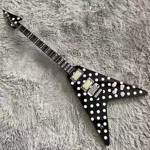 Randy Rhoads Flying V Chitarra Elettrica Black & White Polka Dots 6 Corde - Imagen 1 de 12