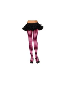 NEON FLUORO PINK Stripe Ladies One Size Tights Stockings COSTUME ROLLER DERBY - Foto 1 di 2