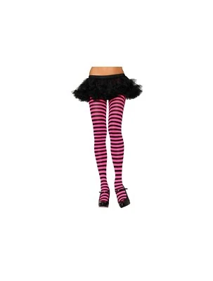 NEON FLUORO PINK Stripe Ladies One Size Tights Stockings COSTUME ROLLER DERBY - Image 1 of 2