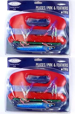 2 Hand Line Jigging Combos Mackerel Cod Pollack Trolling 5 Feathers & 200g Pirk - Image 1 of 4