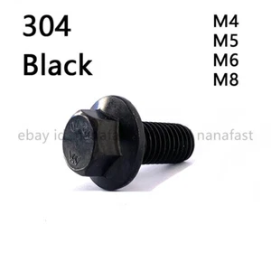 Black 304 Stainless Steel Hexagon Flange Bolts Heavy Series M4 M5 M6 M8 - Picture 1 of 12