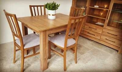 Set of extending dining table and 4 wooden chairs strong, solid, oak stirling Ma - Image 1 of 4