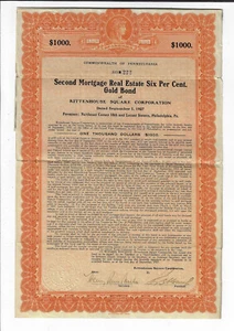 PENNSYLVANIA 1927 Rittenhouse Square Corporation Bond Stock Certificate Philadel - Picture 1 of 3