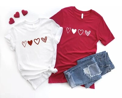 Valentine's Day Love Hearts T Shirt Couple Gift Valentine Hoodie Sweatshirt Vest - Image 1 of 4
