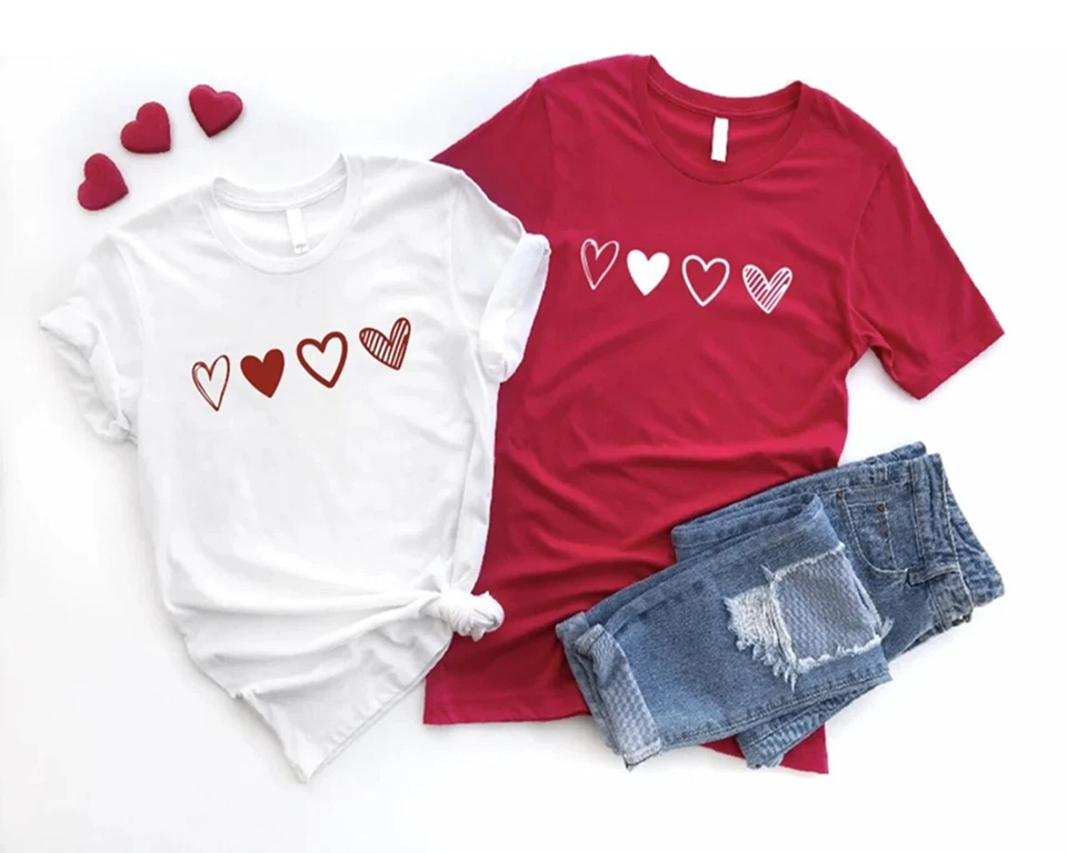 Valentine's Day Love Hearts T Shirt Couple Gift Valentine Hoodie Sweatshirt Vest - Image 1 of 4