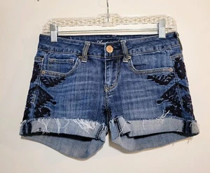 AMERICAN EAGLE Size 2 Stretch Shortie Shorts FLORAL EMBROIDERY Women's CUTE! - Picture 1 of 4