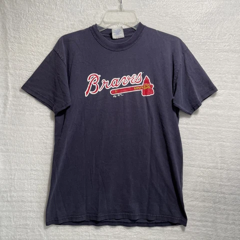 MLB 2007 Atlanta Braves Majestic T Shirt Mens XL Blue Short Sleeve Crew Neck Cover