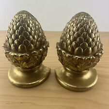 Vintage Pair Of Gold Leaf Acorn Pineapple Design Resin Bookends