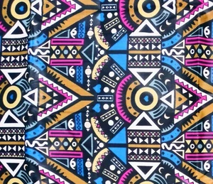 African Fabric 1/2 Yard Cotton Wax Print Ankara YELLOW PINK BLUE Abstract BTHY - Picture 1 of 3