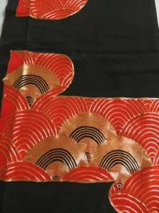 3C02z90 Japanese Kimono Silk FABRIC Black Seigaiha 48" - Picture 1 of 7