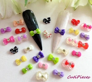3D Nail Art Rhinestone Bows Bow-Tie Spotty Dots Embellishments Flat Back Craft - Picture 1 of 30