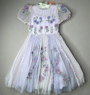 NWT IVY CITY CO Girls 6-7 T Purple Mini Enchanted Floral Embroidered Tulle Dress - Image 1 of 4