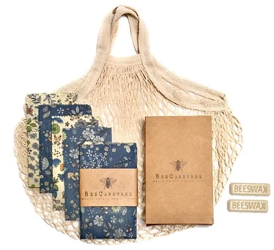 Paquete de 4 envolturas de cera de abejas reutilizables con bolsa de productos y 2 barras de cera de abejas Foto 1 de 4