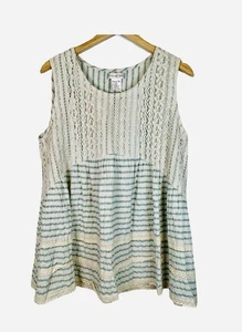 Blusa Top Bohemia Boho Sin Mangas Paisley Vine Verde Menta Rayas Encaje 1XL - Imagen 1 de 6