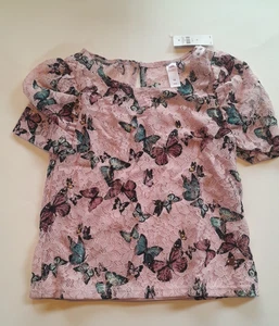 Justice Girls Size 6 Pink Lace Butterfly Print Top w/ Camisole – New Dressy - Picture 1 of 8