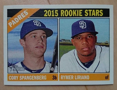Tarjeta de béisbol Spangenberg 2015 Heritage RC Padres estrellas novatas casi nueva coleccionable KK Foto 1 de 2