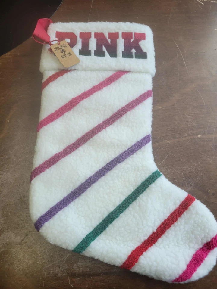 Medias Victoria's Secret ROSA con Rayas Navidad Vacaciones Nuevas con Etiquetas Foto 1 de 1