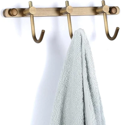 Antique Brass Towel Hook Rack, Brushed Wall Hooks with 3 Hooks - Rustic Bath ... - Image 1 of 4