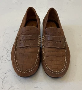 Martin Dingman Mens 10.5 M G10 Penny Loafer Brown Croc Print Slip On Shoe 530178 - Picture 1 of 8