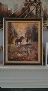 Wild West Gemälde PFERD REITER Original Western Kunst Gold Akzent Rahmen Signiert CoA - Bild 1 von 13