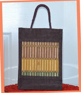 Bolso tejido a mano marrón yute ecológico mango palmeado de algodón - Imagen 1 de 6