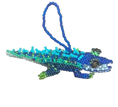 Ornamento Espíritu de la Naturaleza - CAIMÁN - Cuentas Semilla - Azul Verde Turquesa Plata Foto 1 de 3