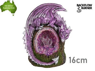 16cm Pink Dragon Crystal Rock Backflow Incense Burner Ornament Statue Figurine • 38.99$