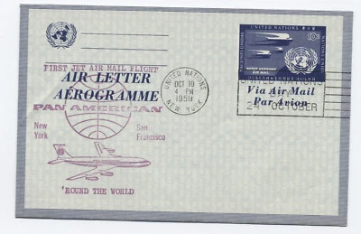 1959 United Nations aerogramme Pan Am round the world flight [y7181] - Image 1 of 3