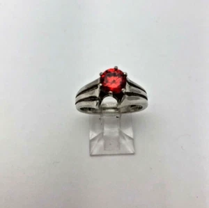 Sterling Silver .925 6mm Round Red Orange Cz Ring Size 7 - Picture 1 of 12