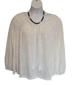 NEW PEASANT Shirt Boho Top Size XL 14 16 Slub Knit Semi Sheer Tassles Trendy NWT - Picture 1 of 7