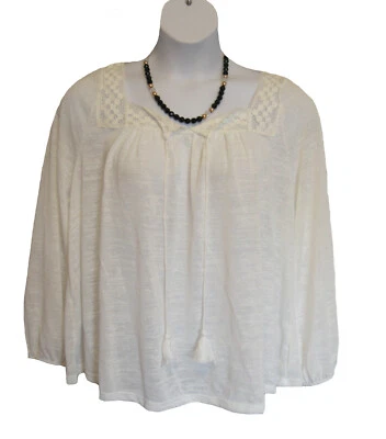 NUEVA Camisa Campesina Boho Top Talla XL 14 16 Tejida Slub Borlas Semi Transparentes Moda Nueva con Etiquetas Foto 1 de 4