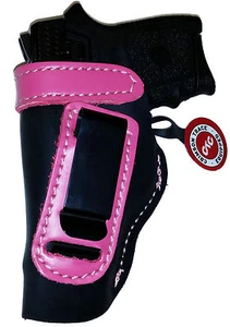 BLACK w/PINK IWB Leather Gun Holster YOUR CHOICE:rh,lh-laser-slide-cant-belt-mag - Picture 1 of 12
