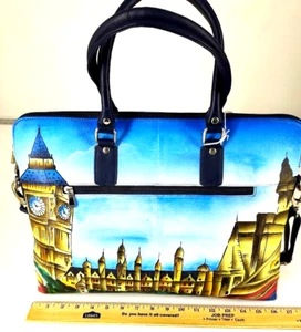 Sukriti Hand Painted Purse London City Clock Tower Genuine Leather Shoulder Bag - Picture 1 of 12