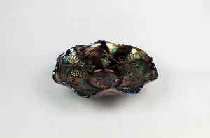 DUGAN FENTON ☆ Carnival Glass Cobalt Heavy Grape Leaf & Cable Bowl - Picture 1 of 6