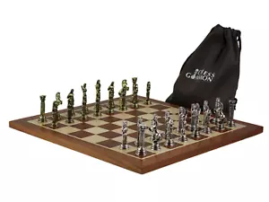 Mahogany Personalised Metal Chess Set with Drawstring Bag 14 Inch - Picture 1 of 12