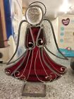 Stained Glass Angel Candle Holder Stand Sun Catcher Stand Ornament Vintage 7