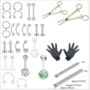 50pcs Professional Body Piercing Tool Kit Ear Nose Navel Nipple Needles Set UK 3 - Picture 1 of 1