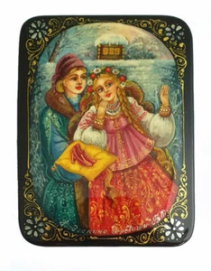 Boite laquée - Conte populaire - Artisanat Russe Fedoskino peinte par Soloviova - Picture 1 of 3