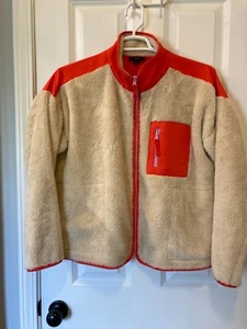J CREW WOMEN'S JACKET SIZE LARGE BEIGE & ORANGE SUPERPLUSH SERPA FULL ZIP  FLEEC - Picture 1 of 9