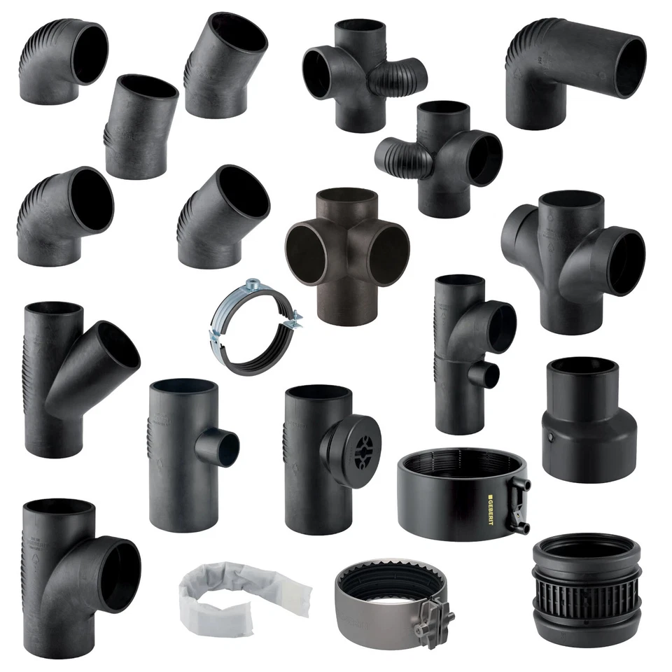 Geberit Silent db20 Bogen Abzweig Reduzierung Abwasser PP-Rohr schwarz Auswahl - Bild 1 von 1