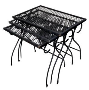 VTG Wrought Iron Patio Nesting Tables MCM Plant Stand Outdoor Woodard Salterini - Picture 1 of 11