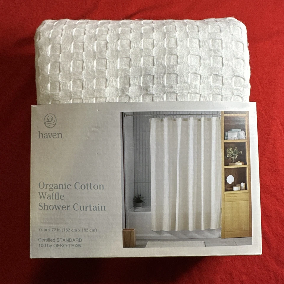 Cortina de Ducha Haven, Cortina de Ducha Gofre Algodón Orgánico, 72" x 72" Coco Foto 1 de 4