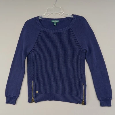 Suéter Lauren Ralph Lauren Jeans Co Para Mujer S Azul Marino Algodón Acanalado Cuello Redondo Cremallera Foto 1 de 4