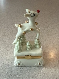 Lenox Rudolph The Red Nosed Reindeer Treasure Box With Charm 2002 Vintage - Picture 1 of 8