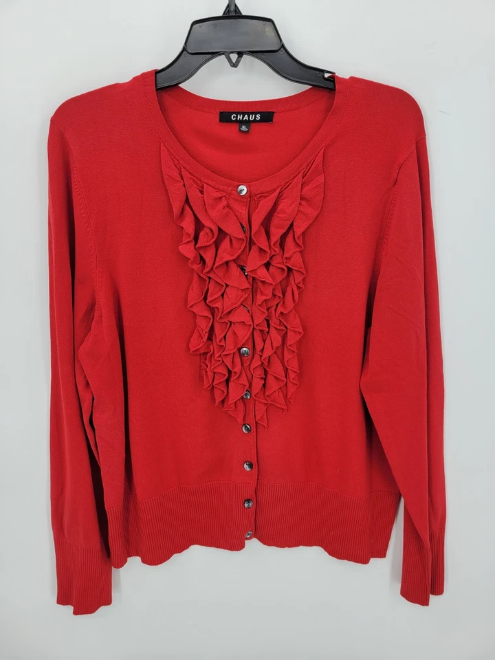 Suéter Chaus Vintage Mujer XL Rojo Volantes Poeta Eduardiano Artístico Steampunk Y2K Foto 1 de 4