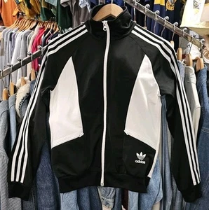 Black White Women's Retro ADIDAS Sandra 1977 TRACKSUIT TOP SIZE UK 10 - Picture 1 of 4