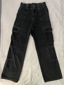 Juniors RSQ Medium black wide leg cargo Pants Jeans - Picture 1 of 3