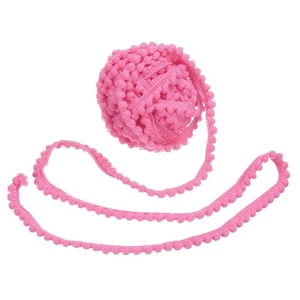 25 Yards Pom Pom Trim Ribbon, 0.5" Wide Dark Pink Ball Fringe Trim - Picture 1 of 7